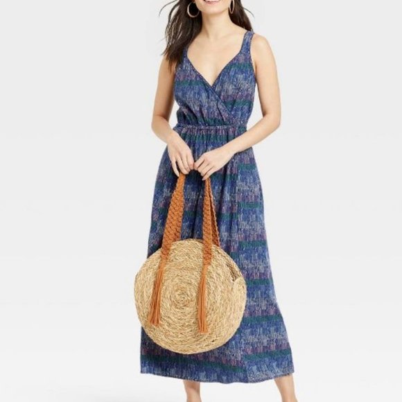 Universal Thread Dresses & Skirts - 👗 NWT Universal Thread Navy Purple Striped Cross Back Linen Dress sz XS 💜